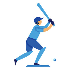 Dynamic Baseball Player Swinging Bat in Game Action, Vector Illustration