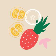 Flat Vector Fruits and Vegetables Icons Set, Healthy Food Illustration Collection