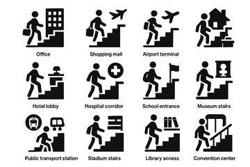 Hospital convention station stairs building smart vector complex icon school hotel