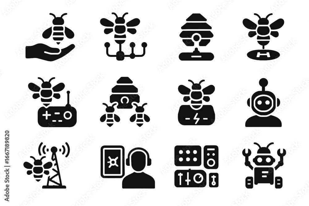 Aufkleber operator ai tools charging hub panel signal vector icon robotic grid hand