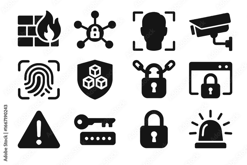 Aufkleber encrypted icon firewall network camera security crypto icons padlock pad vector triangle