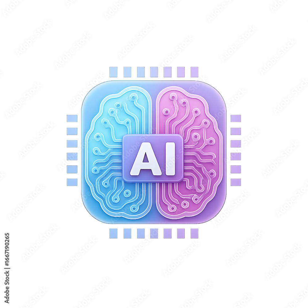 Aufkleber stylized ai brain chip with circuitry and ai text isolated on transparent background