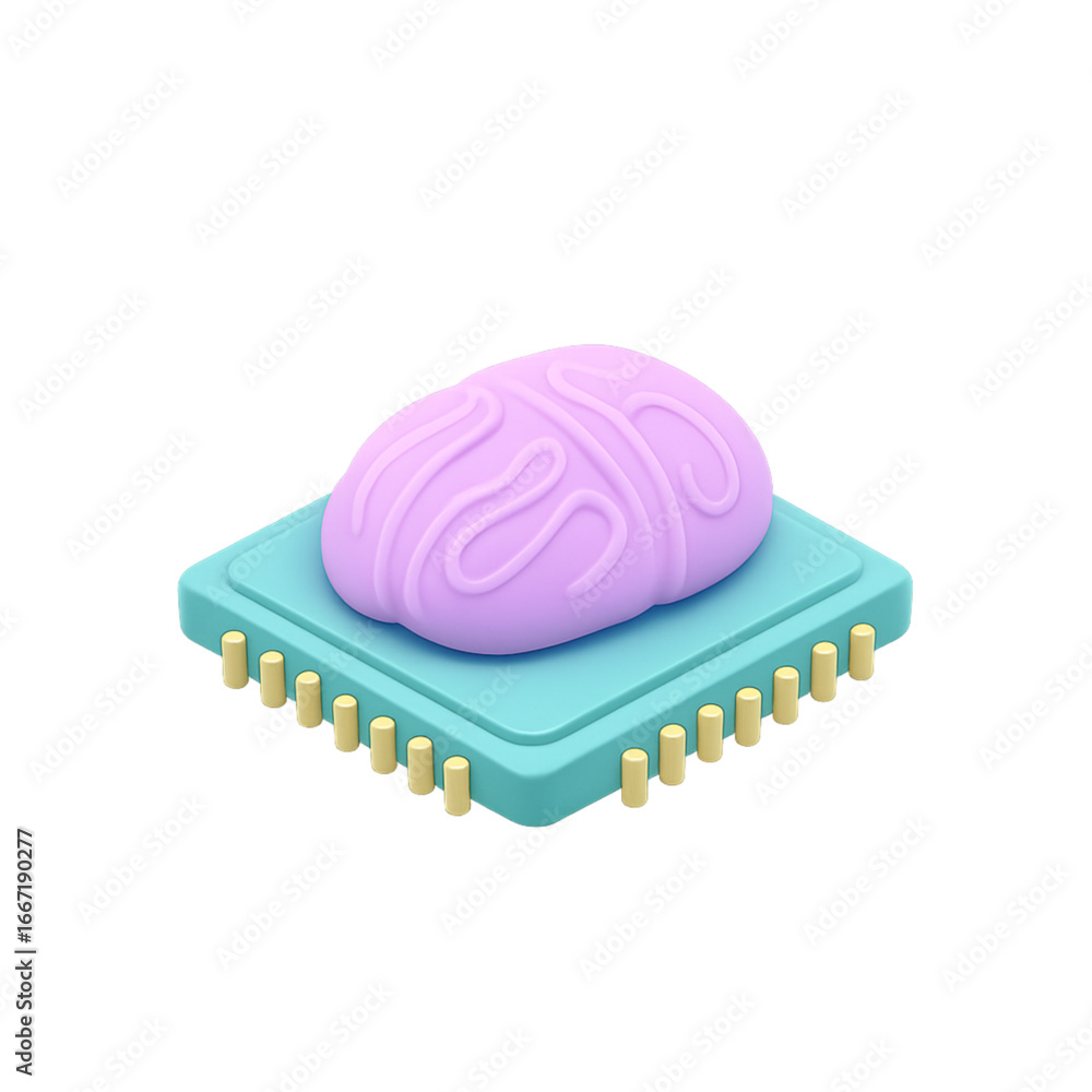 Aufkleber stylized 3d brain on a computer chip isolated on transparent background