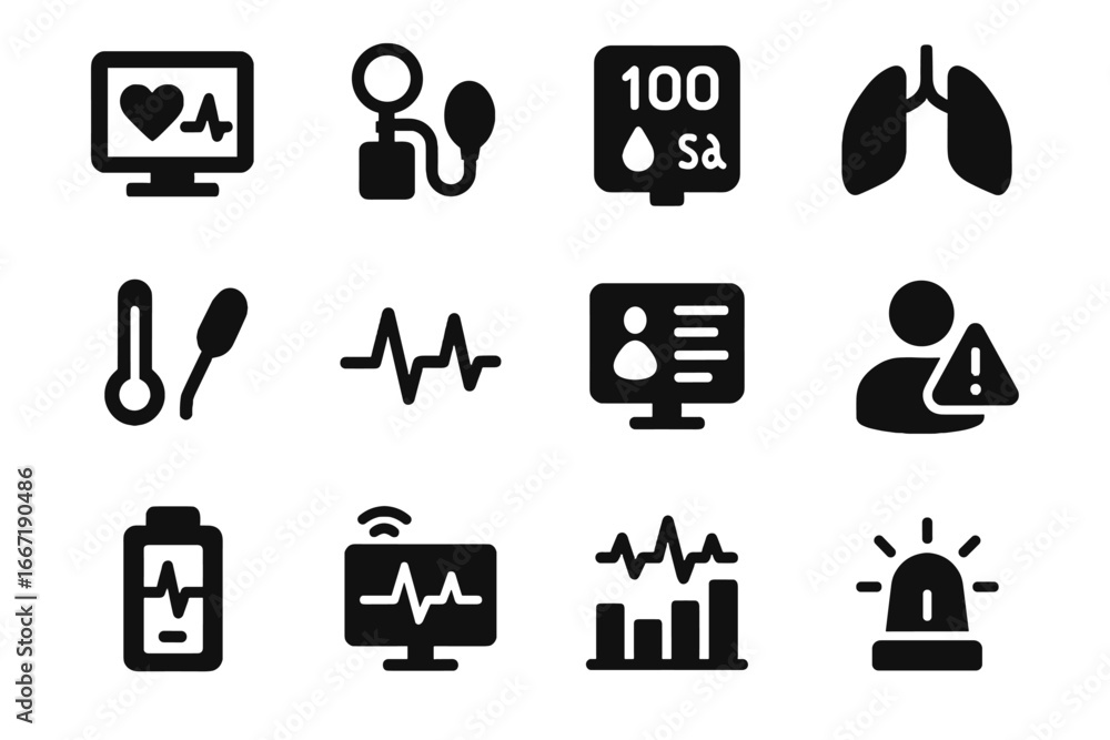 Poster level anesthesia monitoring sensor vector ecg logger oxygen patient ar icon indicator