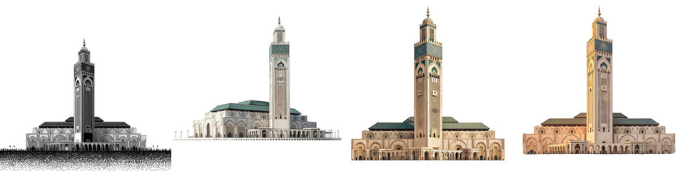 Hassan II Mosque architectural masterpiece panoramic view on transparent background