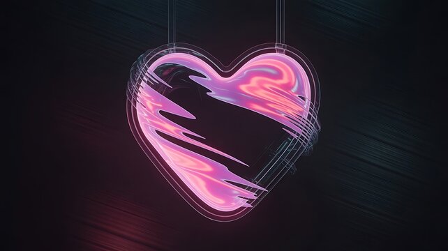 Cyberpunk neon heart abstract art glowing pink futuristic digital design - Powered by Adobe