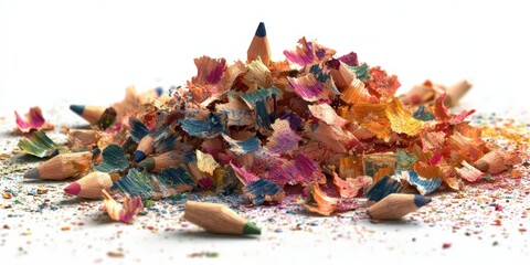 Vibrant Pencil Shavings Explosion on White Background