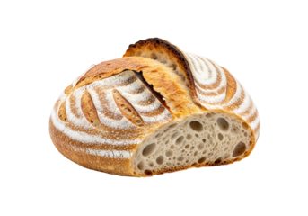 A close-up view of a rustic loaf of artisan bread, showcasing intricate patterns and a delicious golden-brown crust.
