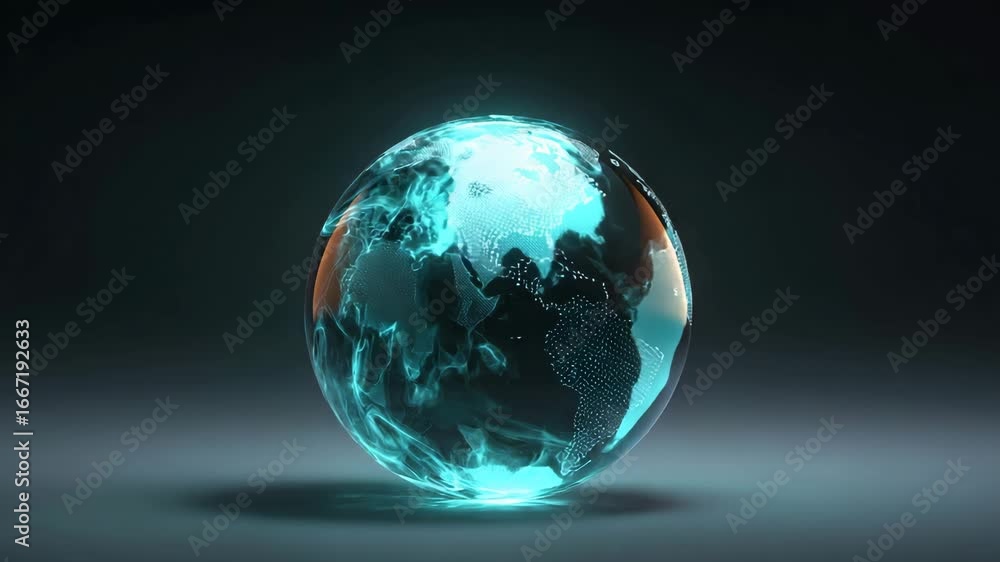 Poster glowing globe with digital effects in dark setting