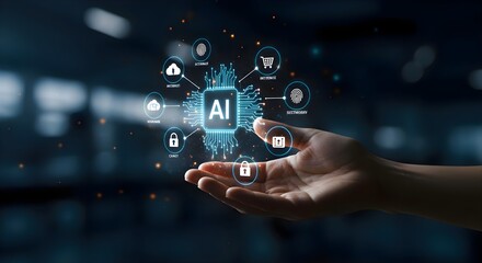 AI artificial intelligence technology concept digital hand hold chip futuristic innovation