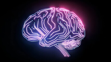 Neon brain design representing technology and innovation - Powered by Adobe