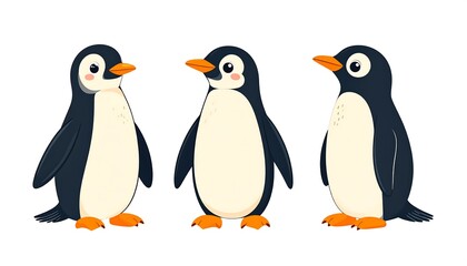 Naklejka premium Three cartoon penguins facing different directions