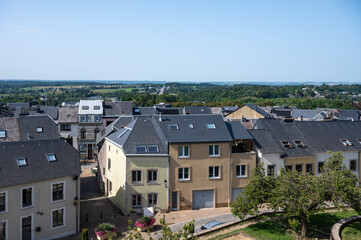 High angle view over residential houses rooftops, taken from mont Saint Donatus in Arlon, Province de Luxembourg, Belgium