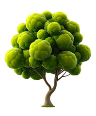 A vibrant green cartoon-style tree with a thick trunk and round, fluffy foliage., transparent isolated png, cutout