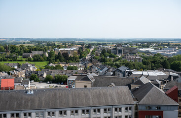 High angle view over residential houses rooftops, taken from mont Saint Donatus in Arlon, Province...