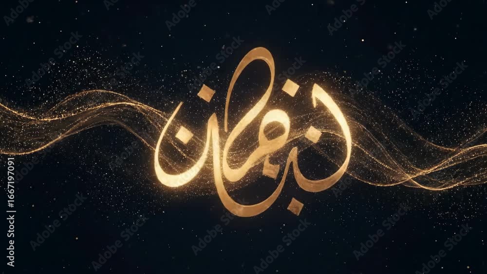 Poster golden arabic calligraphy with particle effects - elegant golden arabic calligraphy script is presen