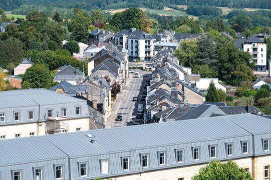 High angle view over residential houses rooftops, taken from mont Saint Donatus in Arlon, Province de Luxembourg, Belgium