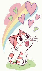 cute cat cartoon style pink heart