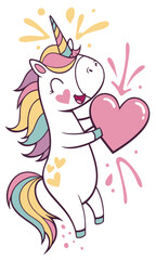 cute unicorn cartoon style pink heart