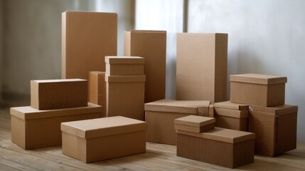 Fototapeta premium Cardboard boxes packaging lifestyle photography design concept inspiration background stylish composition detail warehouse