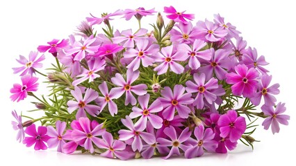 Close up of a bouquet of pink Phlox flowers on white background