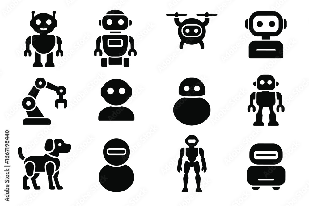 Poster bot humanoid vector robot icon compact walker futuristic assistant desktop concept