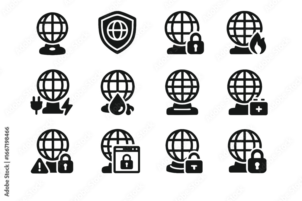 Poster protector holographic backup privacy surge globe emergency safety secure vector casing login