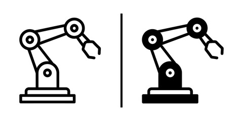 Robotic Arm Icon: Two contrasting black and white robotic arm icons stand side by side, illustrating precision, automation and technology in a modern industrial setting.