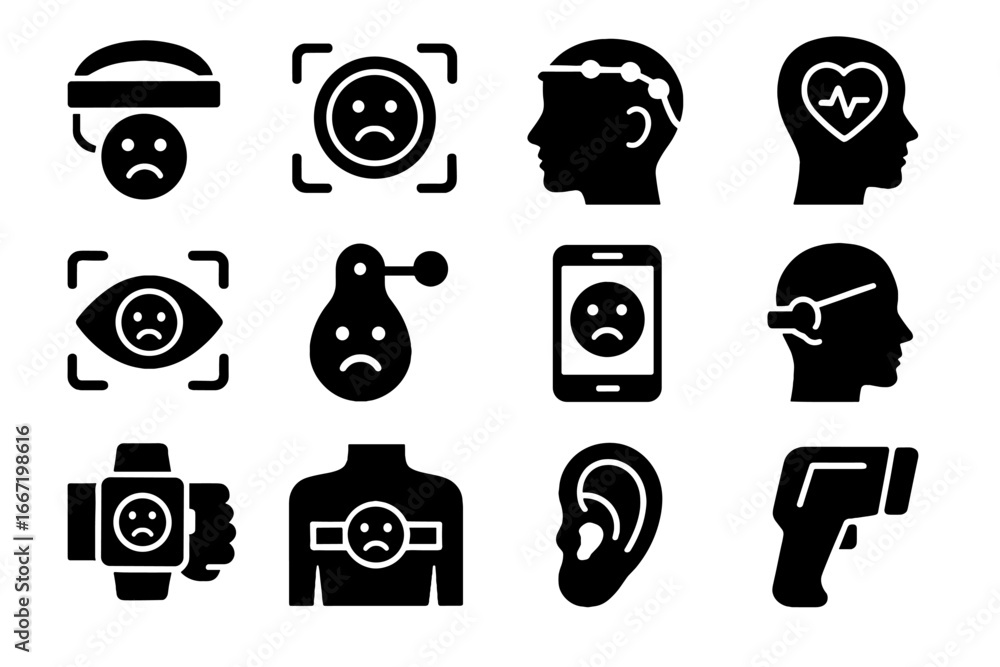 Poster chest sensor detector camera skin icon scanner patch tracker vector emotion