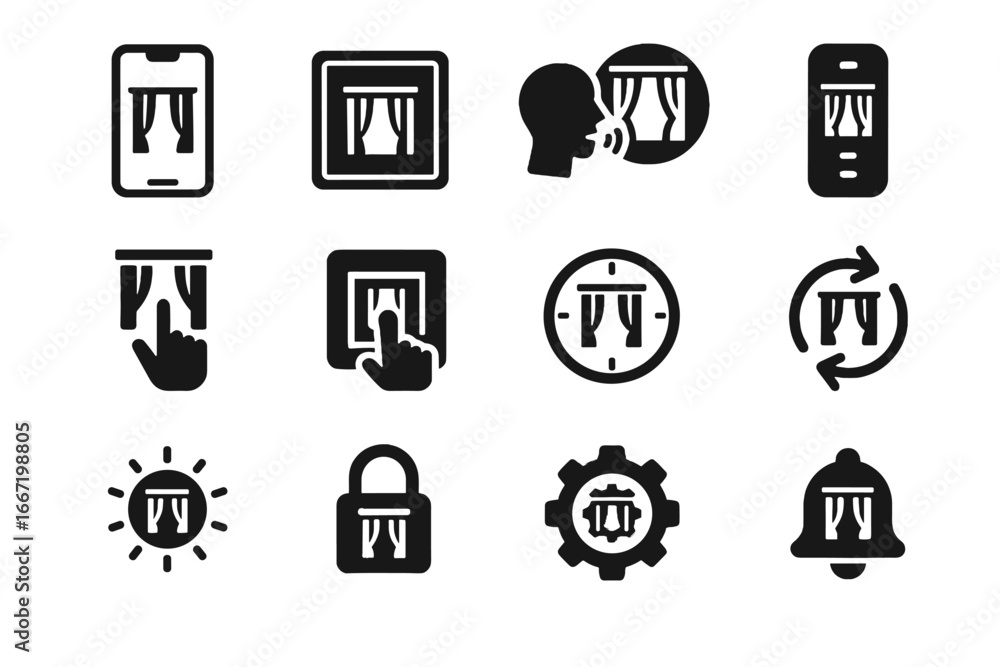 Poster touch brightness icon gear command notification sensor curtain control gesture vector lock