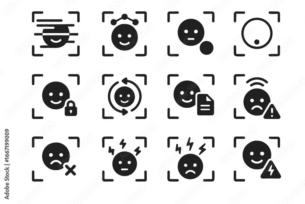 Poster false analyzing signal warning alert icons scanner saved state emotion low vector
