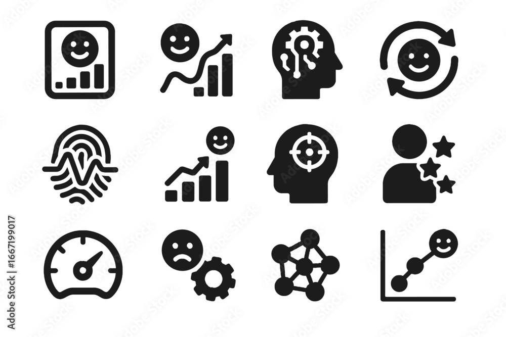 Poster forecasting emotional feature detection ai emotion symbol icons vector correction icon