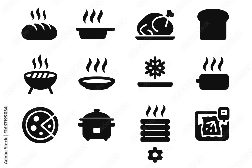 Poster defrost bake slow mode smart icon broil function reheat setting oven vector