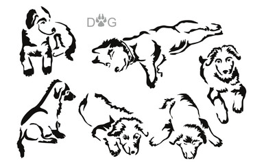 Vector drawing of a dog. Black and white gestalt design of a funny pet. Little doggy. Cute animal illustration.