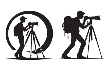 Photographer Silhouettes Capturing Moments with Professional Camera Equipment