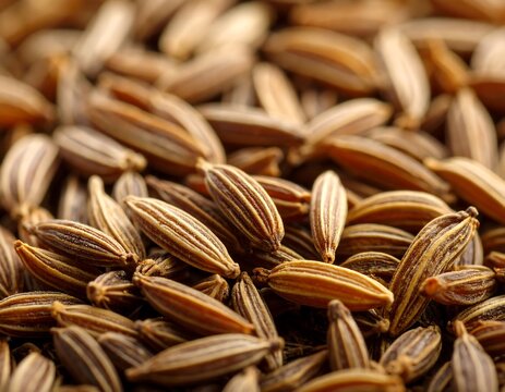Close-up of dried cumin seeds