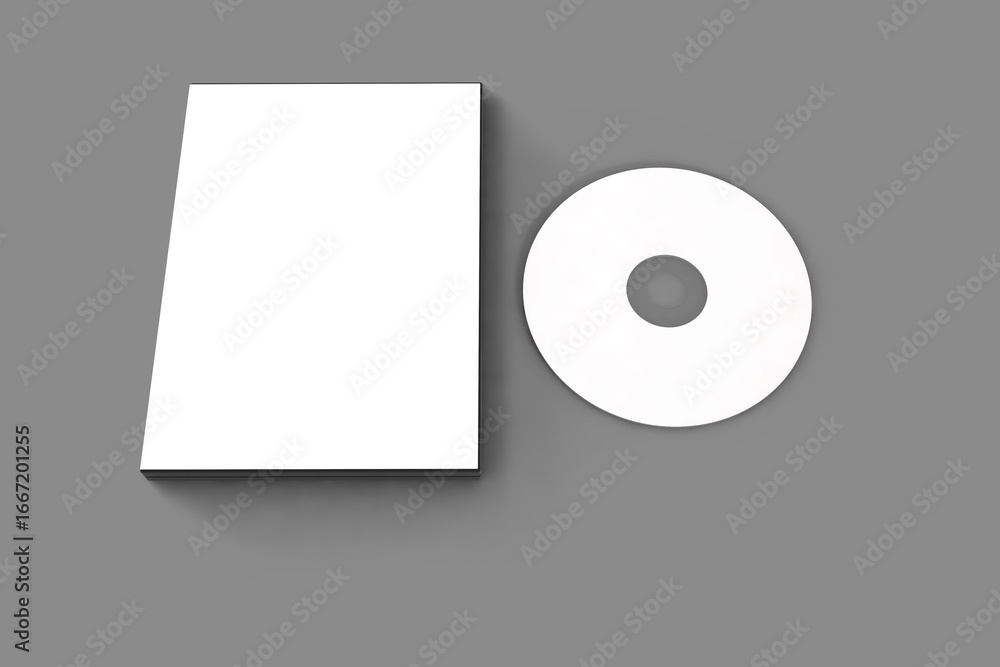 Aufkleber blank dvd case and disc mockup template for branding and presentation.3d rendering.
