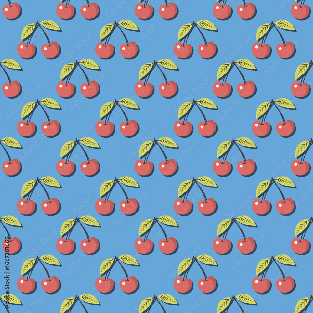 Poster seamless pattern with cherry berry. vector background
