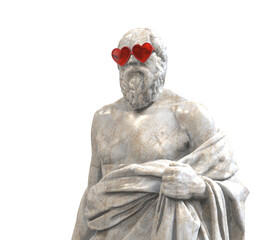 Statue of Socrates, bust of Socrates with heart-shaped glasses. 3D rendering.