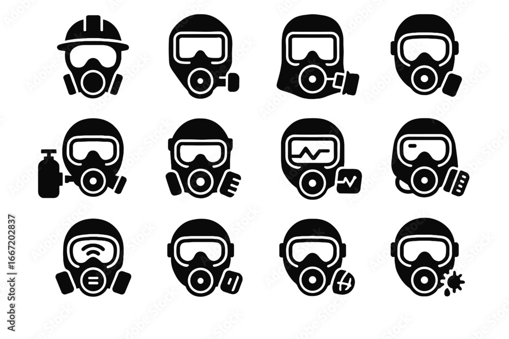 Poster rugged icons smart icon data mask oxygen locator filter connected vector