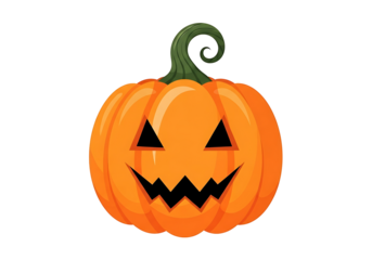 A vibrant, cartoon-style jack-o'-lantern design with bold orange hues and a simple black background.