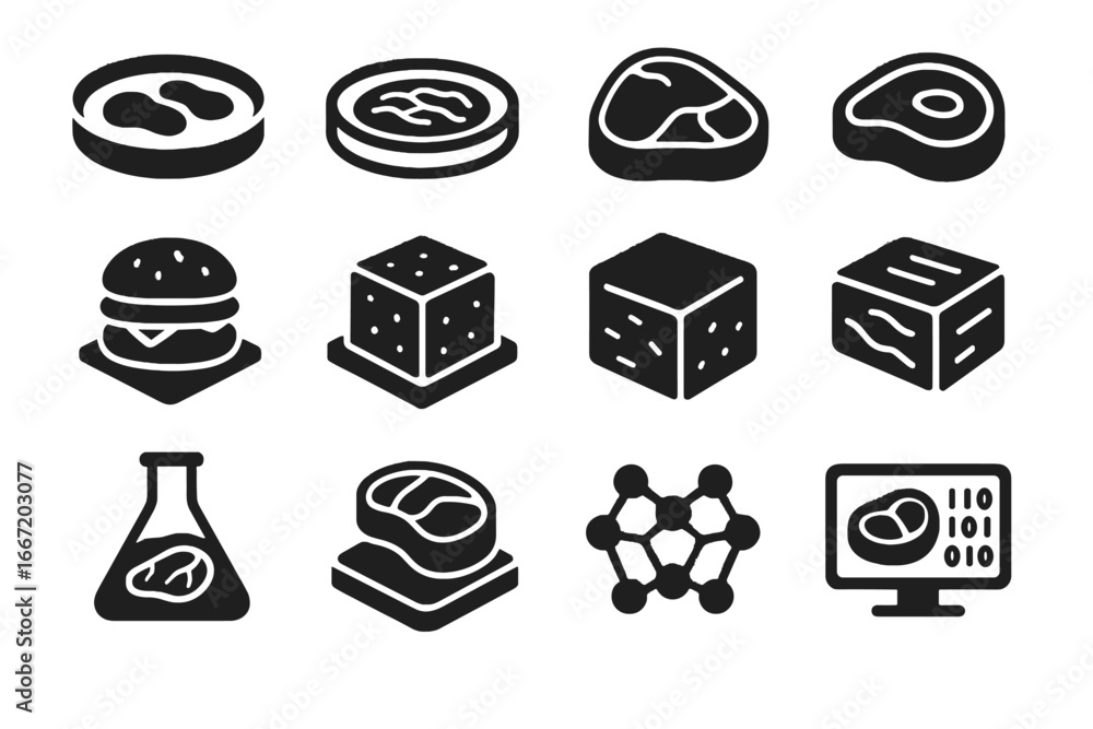 Aufkleber interface flask vector sample steak futuristic icon meat synthetic lab icons