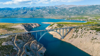 Maslenica bridge highway, A1 motorway bridge, modern bridge Croatia, Novsko Ždrilo, Adriatic...
