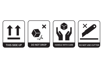 Set of this side up, Fragile, handle with care, keep it dry, keep it away from Heat, don't drop, 