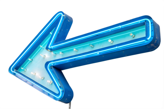 Bright Blue Neon Arrow Sign Retro Style Left Direction Indicator - Powered by Adobe