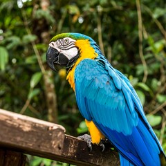 Obraz premium Colorful parrot perched on railing