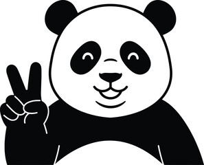 Playful Vector Panda Making Peace Sign in a Fun Cartoon Style Illustration for Kids, Vibrant Colors and Friendly Expression in a Whimsical Environment