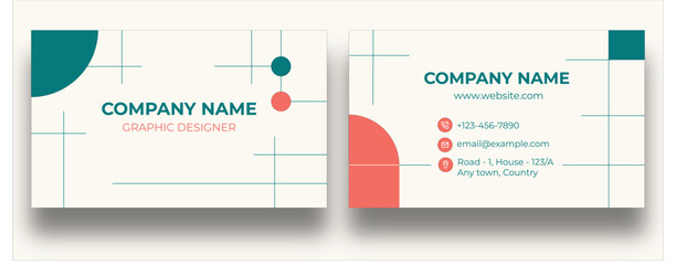 Professional and simple Business Card Layout with Teal and Coral color