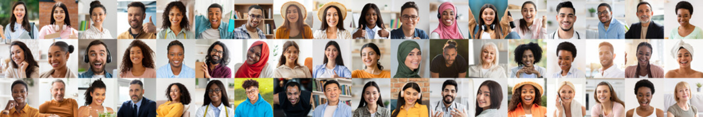 A collection of joyful faces reflects a range of backgrounds and cultures. These individuals are...