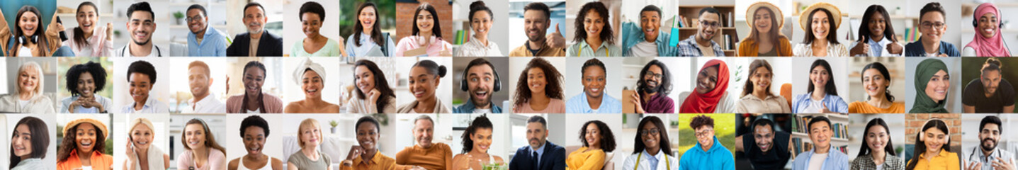 A vibrant collage showcases a collection of joyful faces from diverse backgrounds. Each person...
